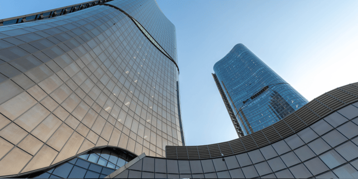 Two high rise glass buildings